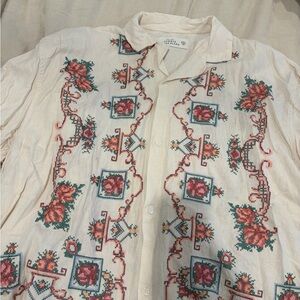 Abercrombie & Fitch Cream Linen Blend Shirt with Embroidery